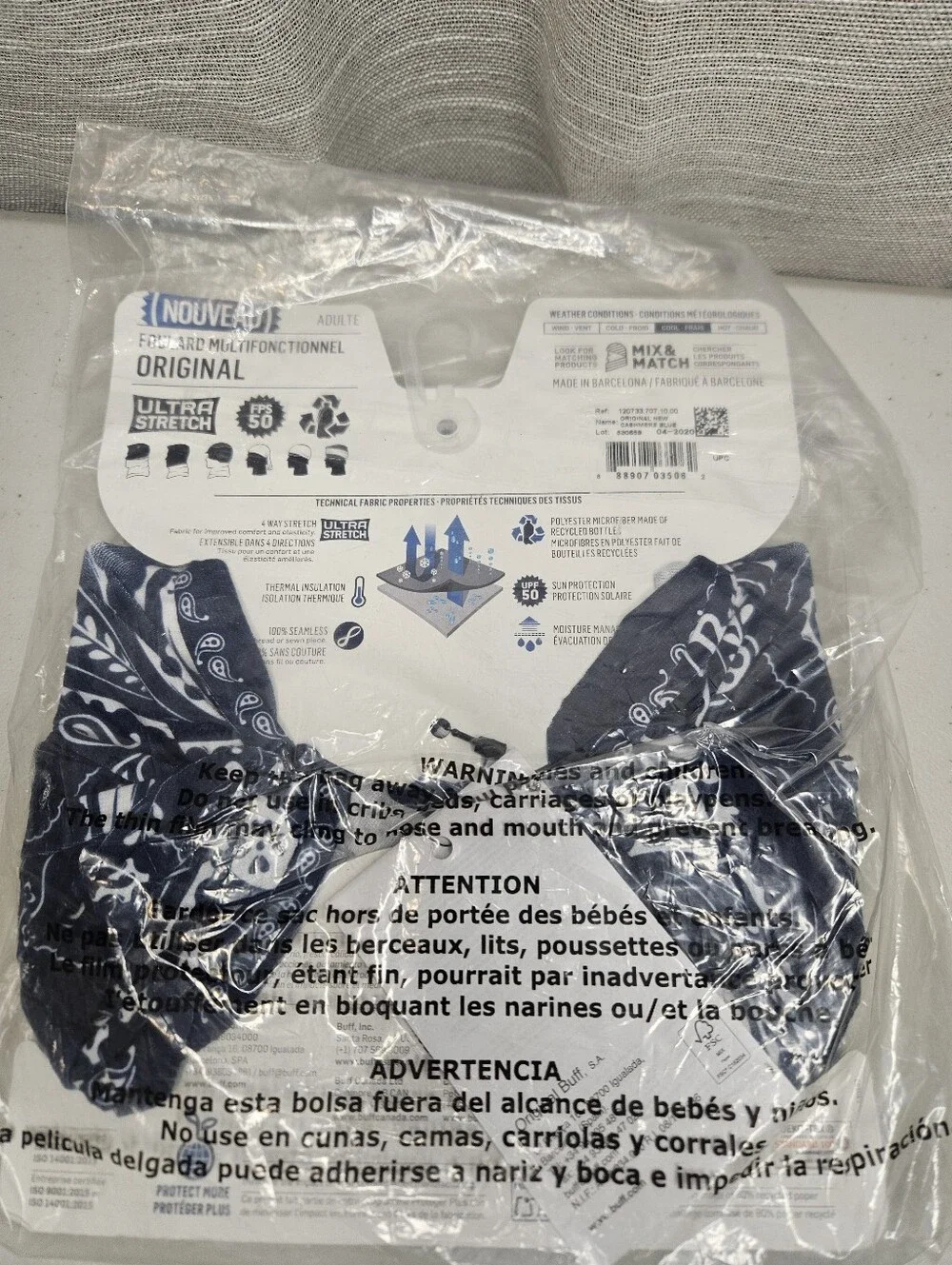 BUFF Adult Original Multifunctional Headwear One Size Cashmere Blue New